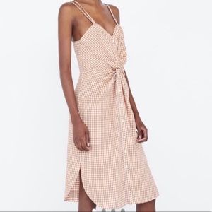 Zara Orange Gingham Strap Dress Size Small